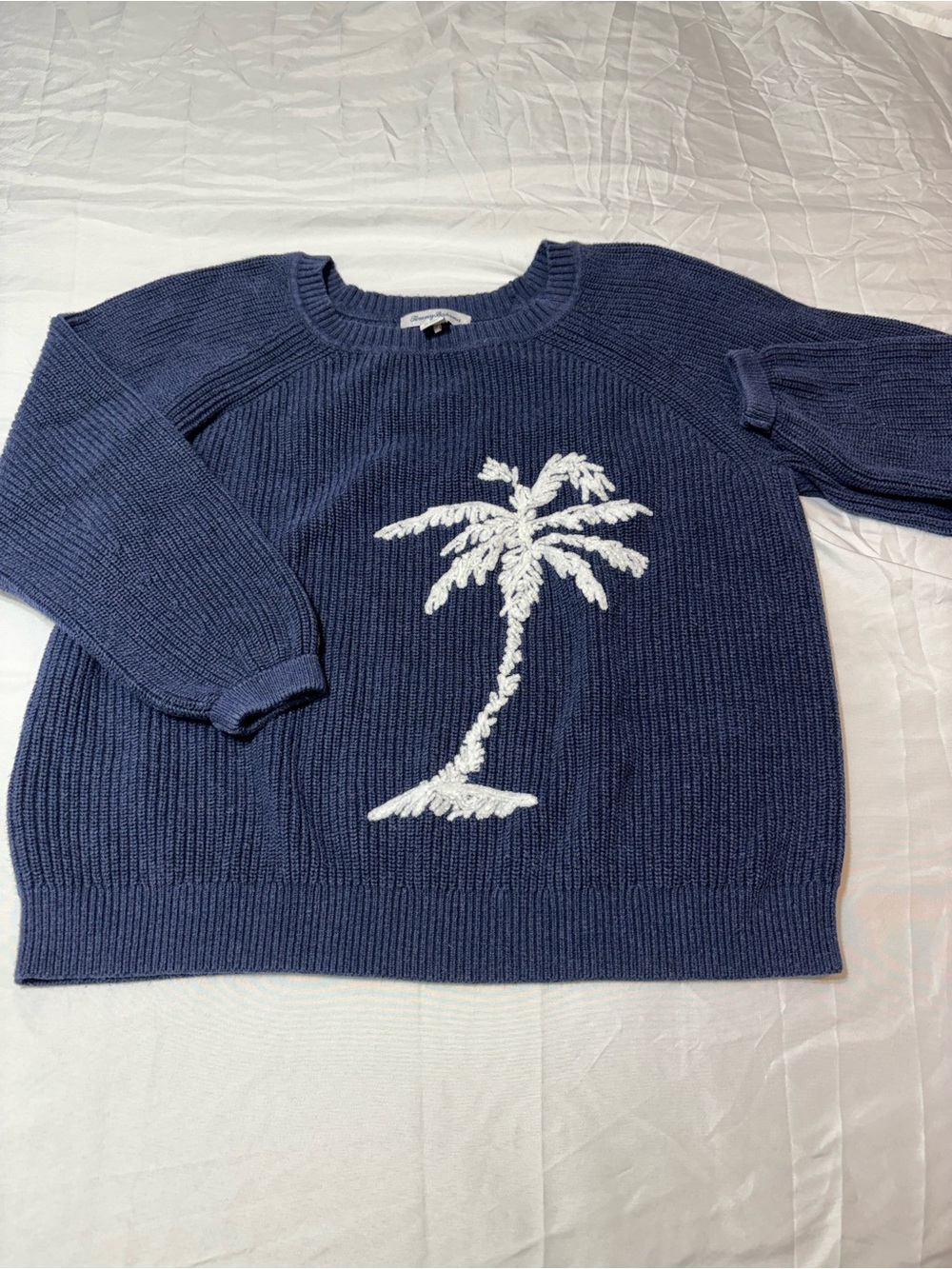 Tommy Bahama Navy Sweater with White Palm Motif